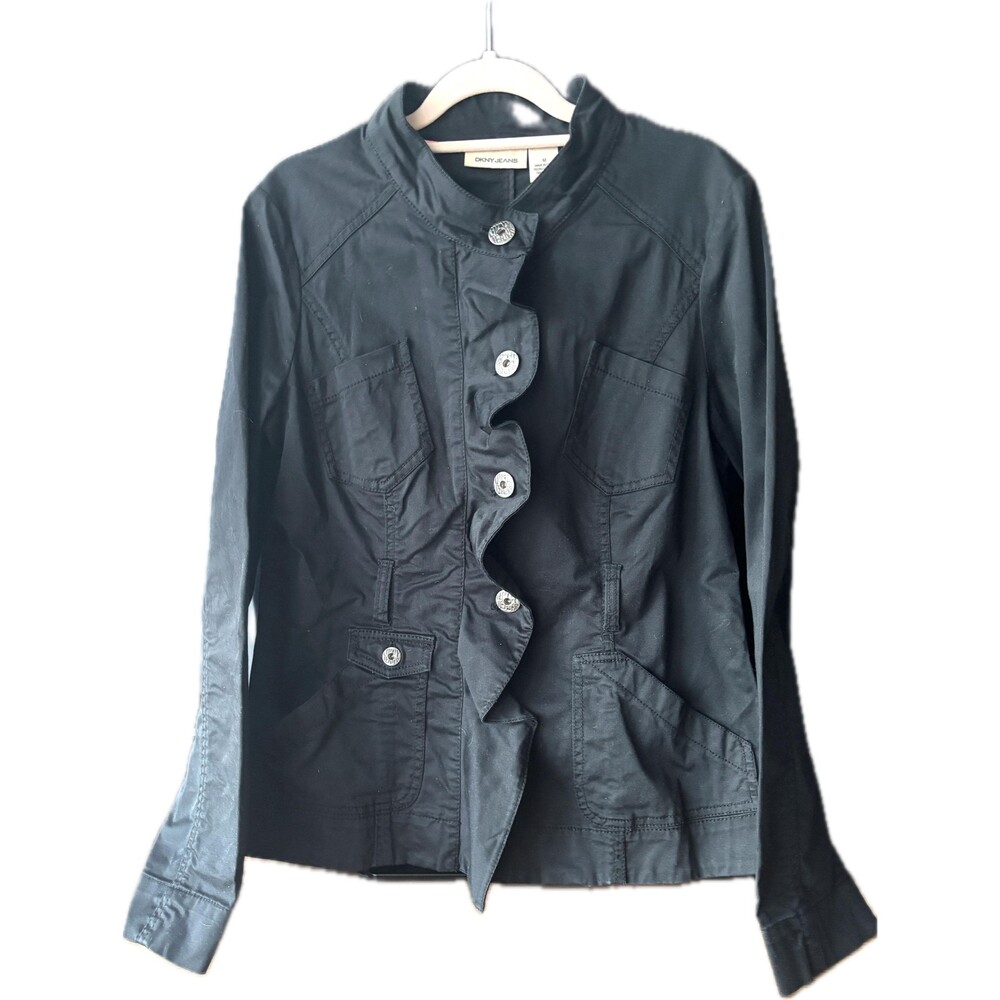Vintage DKNY Jeans Black Cotton Utility Jacket | Y2K Minimalist Military Jacket
